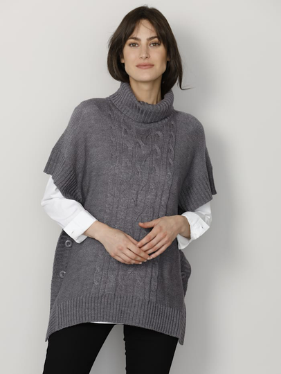 Poncho Vackert, stickat mönster fram m. collection Grå