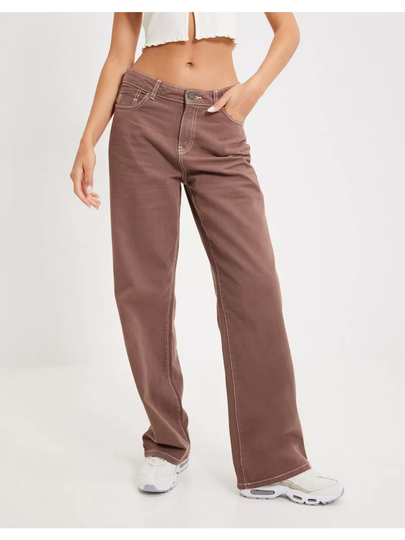 Noisy May Nmamanda Nw Color Wide Leg Jeans Wide leg jeans Pinecone With Pearled Ivory Stitching
