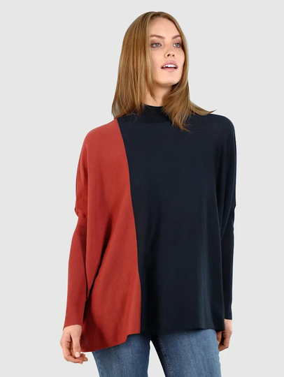 Poncho i 2 färger Laura Kent Terrakotta/Marinblå