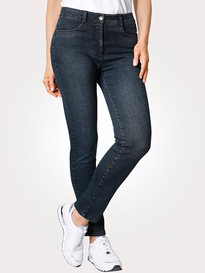 Jeans med dekorativt broderi MONA Mörkblå