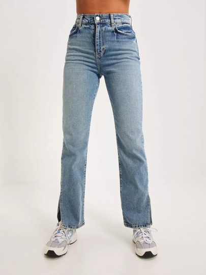 Pieces - High waisted jeans - Medium Blue Denim - Pcelan New Hw Straight Slit Jeans M - Jeans