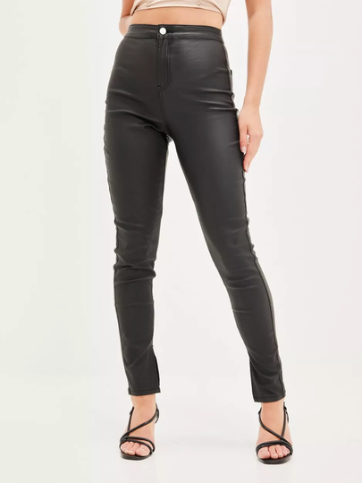 Missguided - Skinny jeans - Black - Split Hem Coated Jeans - Jeans