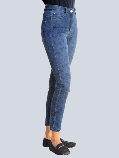 Jeans med diskret blommönster Alba Moda Blå