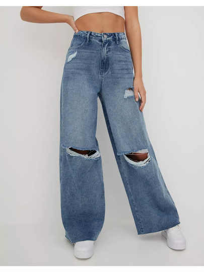 Missguided Knee Rip Baggy Boyfriend Jeans High waisted jeans Blue