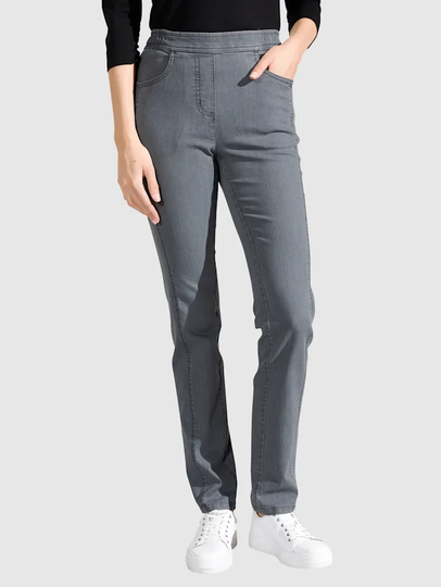 Jeans med stenar och broderi på bakfickorna Längsgående sömmar fram m. collection Grå