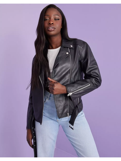 Jofama Tessa Belted Oversized Biker Skinnjackor Black
