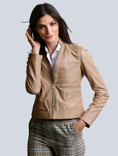 Skinnjacka i mjuk lammnappa Alba Moda Beige